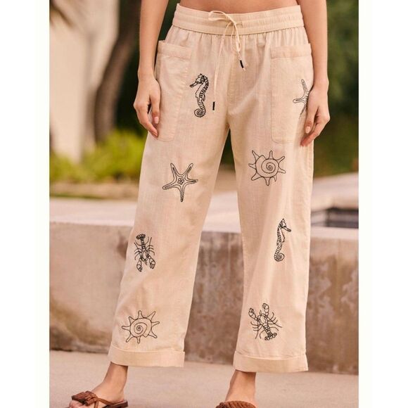 Anthropologie Sea Life Embroidered Pants Size Medium - Picture 7 of 8